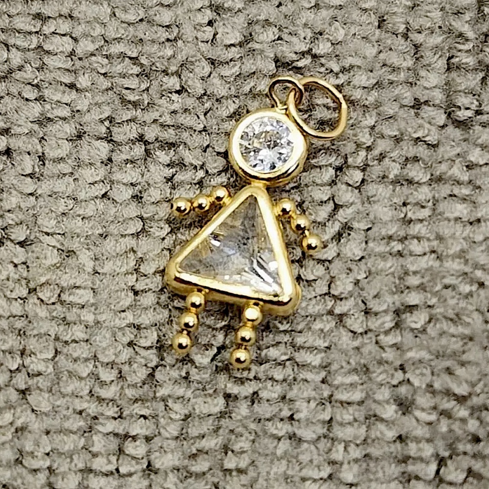 Solid 14k Yellow Gold Girl APRIL (Clear Topaz) for Diamond Pendant